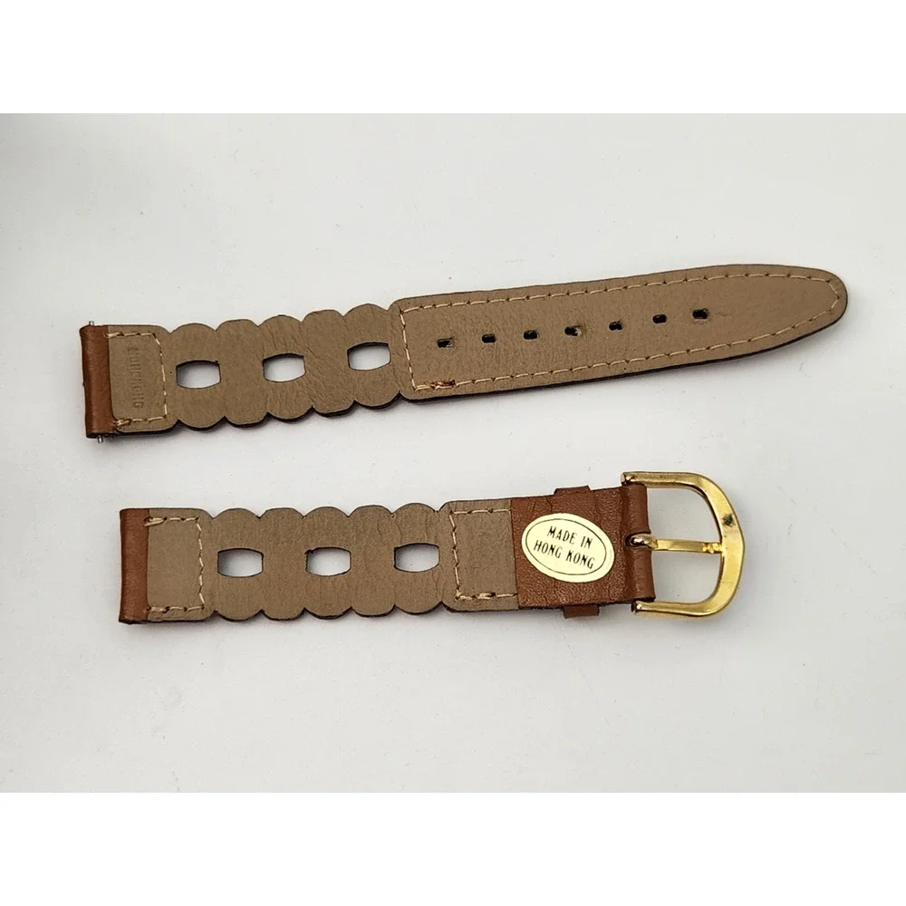 Vintage 16mm Hong Kong Cutout Pattern Brown Leather Watch Strap